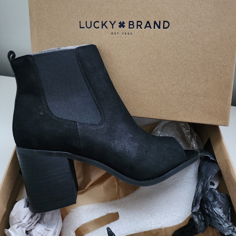 Lucky Brand Kassidy Black Suede Peep Toe Boots